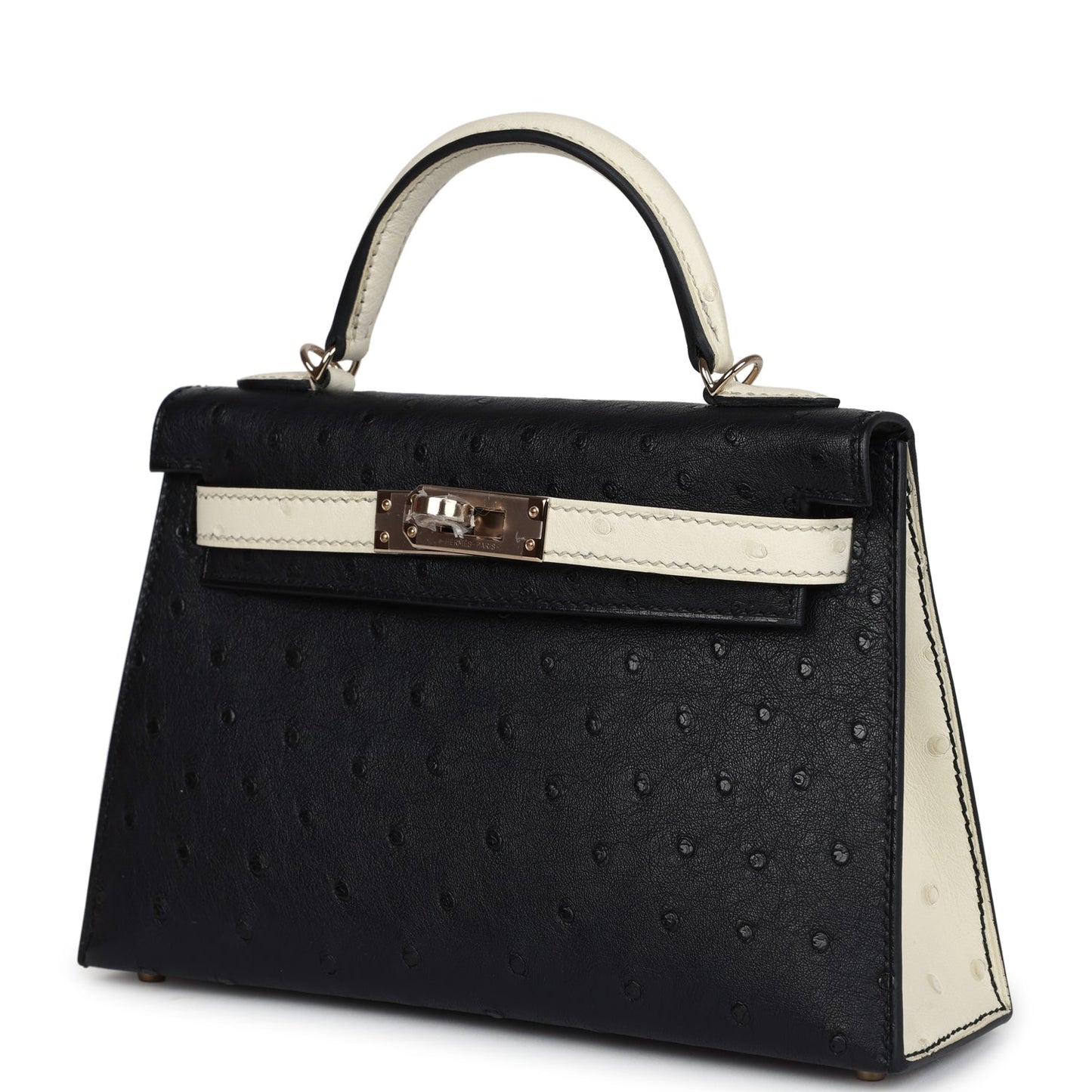 Hermes Special Order (HSS) Kelly Sellier 20 Black and Beton Ostrich Permabrass Hardware