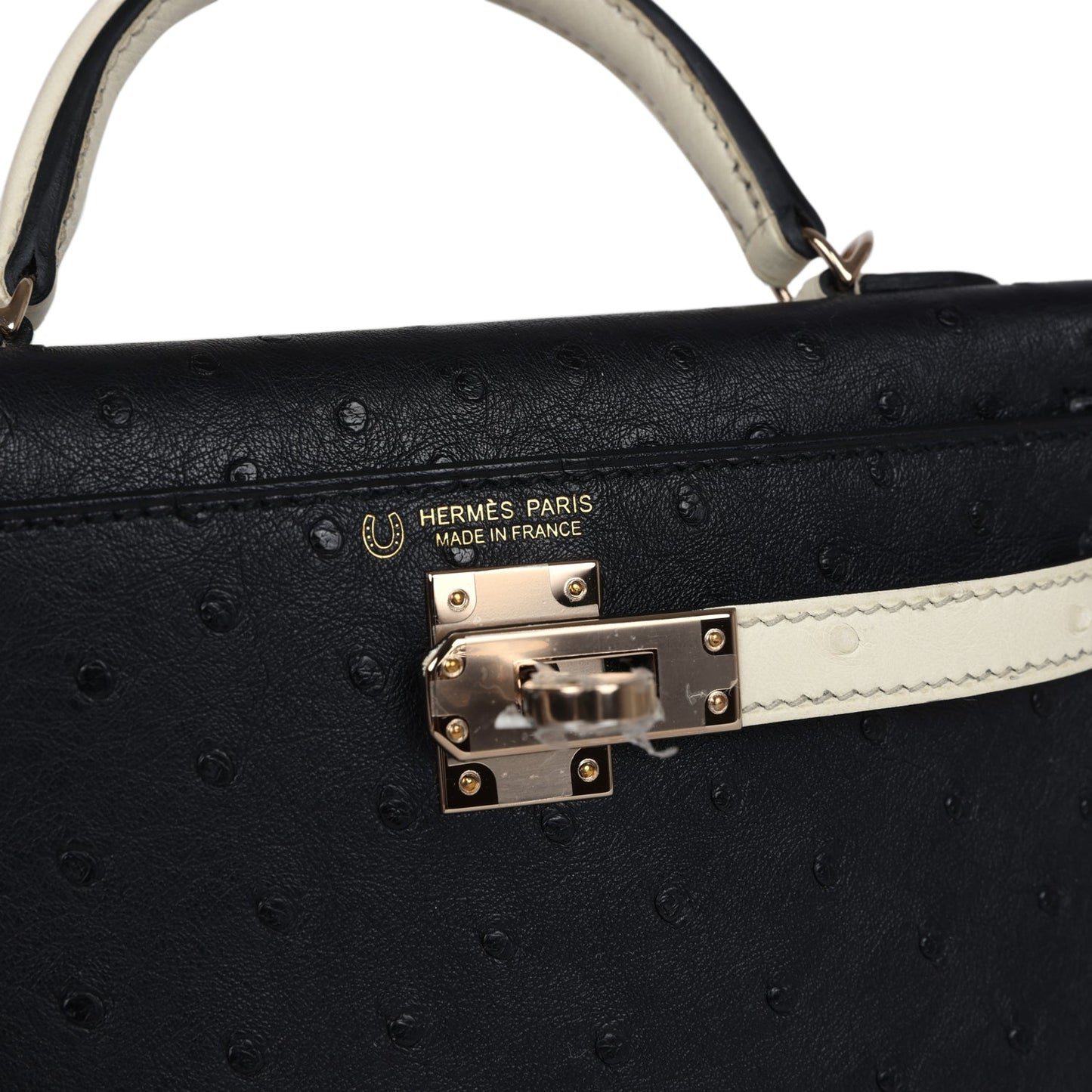 Hermes Special Order (HSS) Kelly Sellier 20 Black and Beton Ostrich Permabrass Hardware