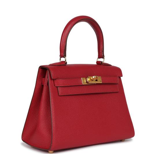 Vintage Hermes Kelly Sellier 20 Rouge Vif Courchevel Gold Hardware