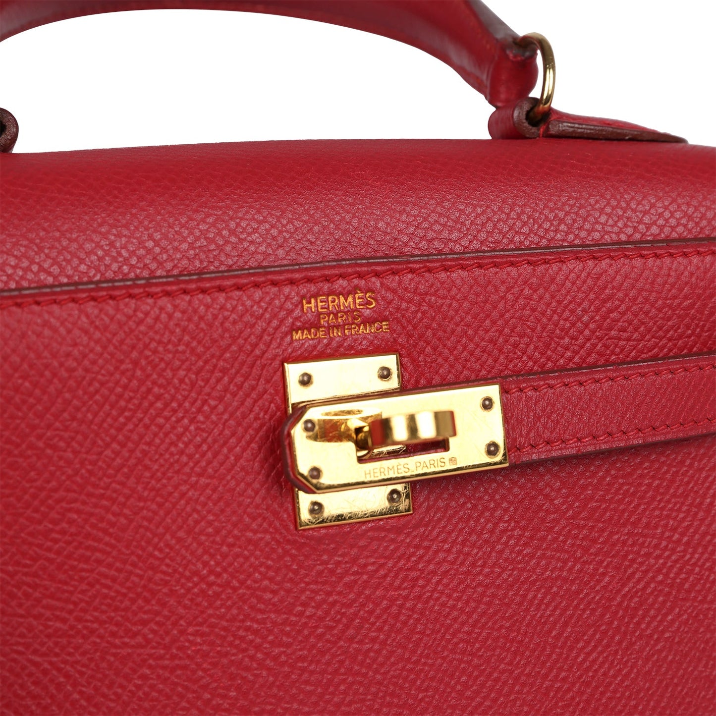 Vintage Hermes Kelly Sellier 20 Rouge Vif Courchevel Gold Hardware