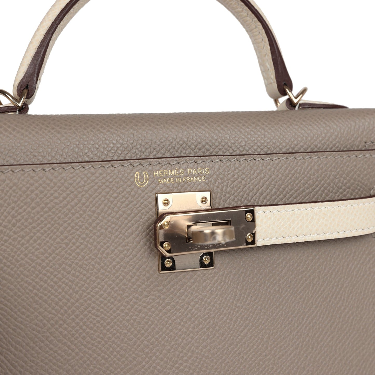 Hermes Special Order (HSS) Kelly Sellier 20 Craie and Gris Asphalte Epsom Permabrass Hadware