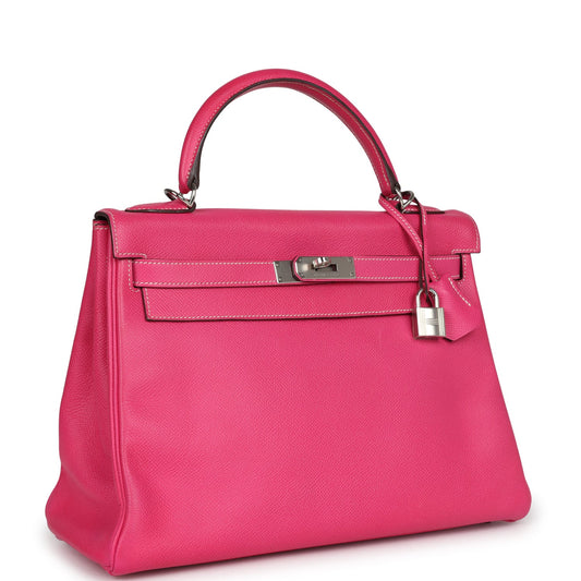 Hermes Kelly Retourne 32 Rose Tyrien Candy Epsom Palladium Hardware