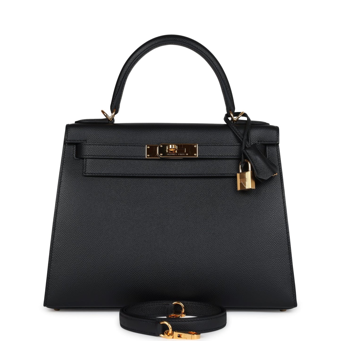 Hermes Kelly Sellier 28 Black Epsom Gold Hardware