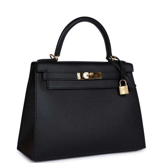 Hermes Kelly Sellier 28 Black Epsom Gold Hardware