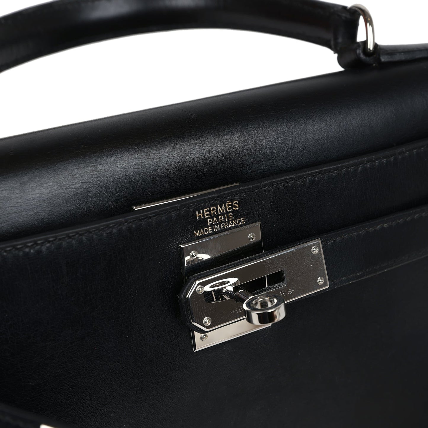 Vintage Hermes Kelly Sellier 28 Black Box Palladium Hardware