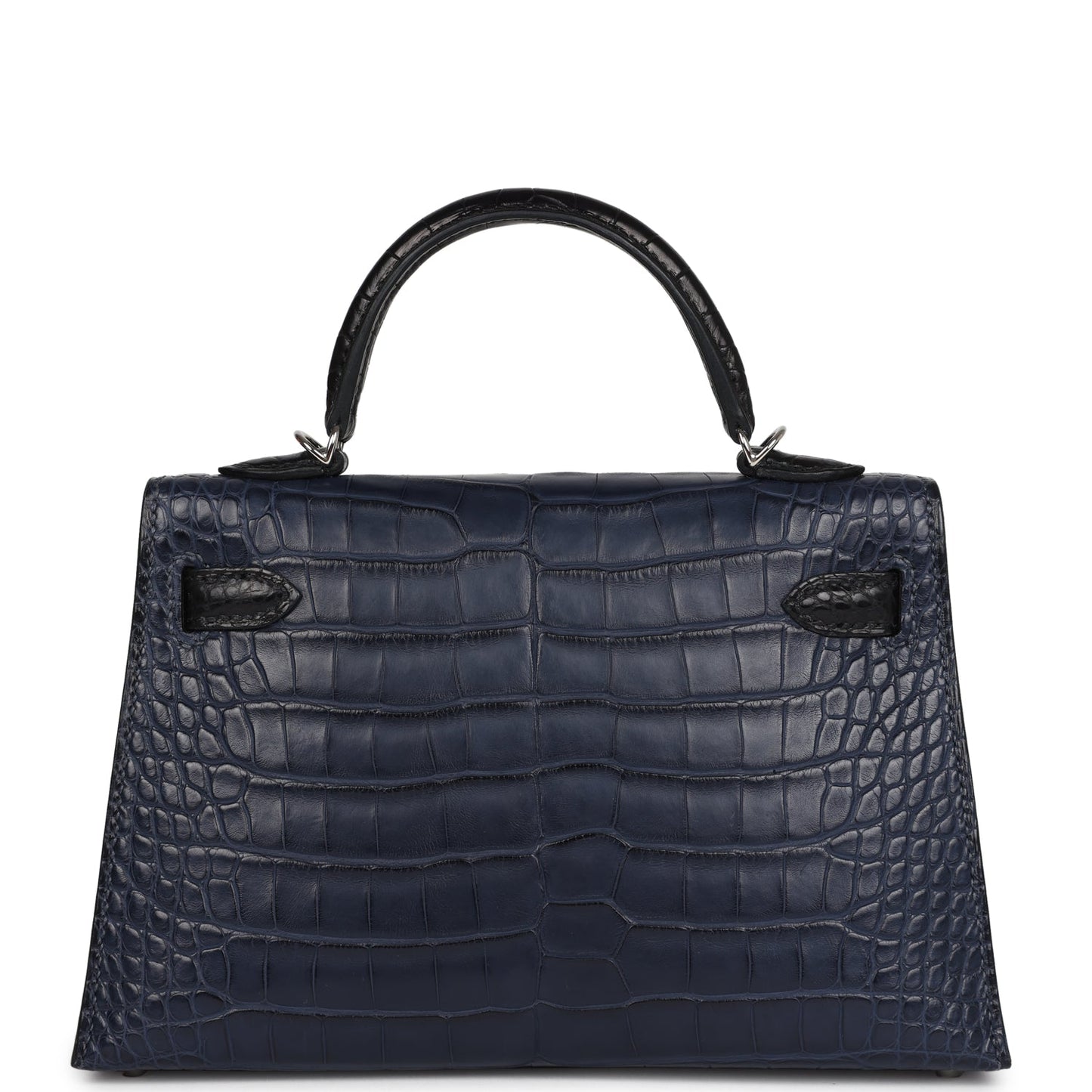 Hermes Special Order (HSS) Kelly Sellier 20 Bleu Indigo and Black Matte Alligator Palladium Hardware