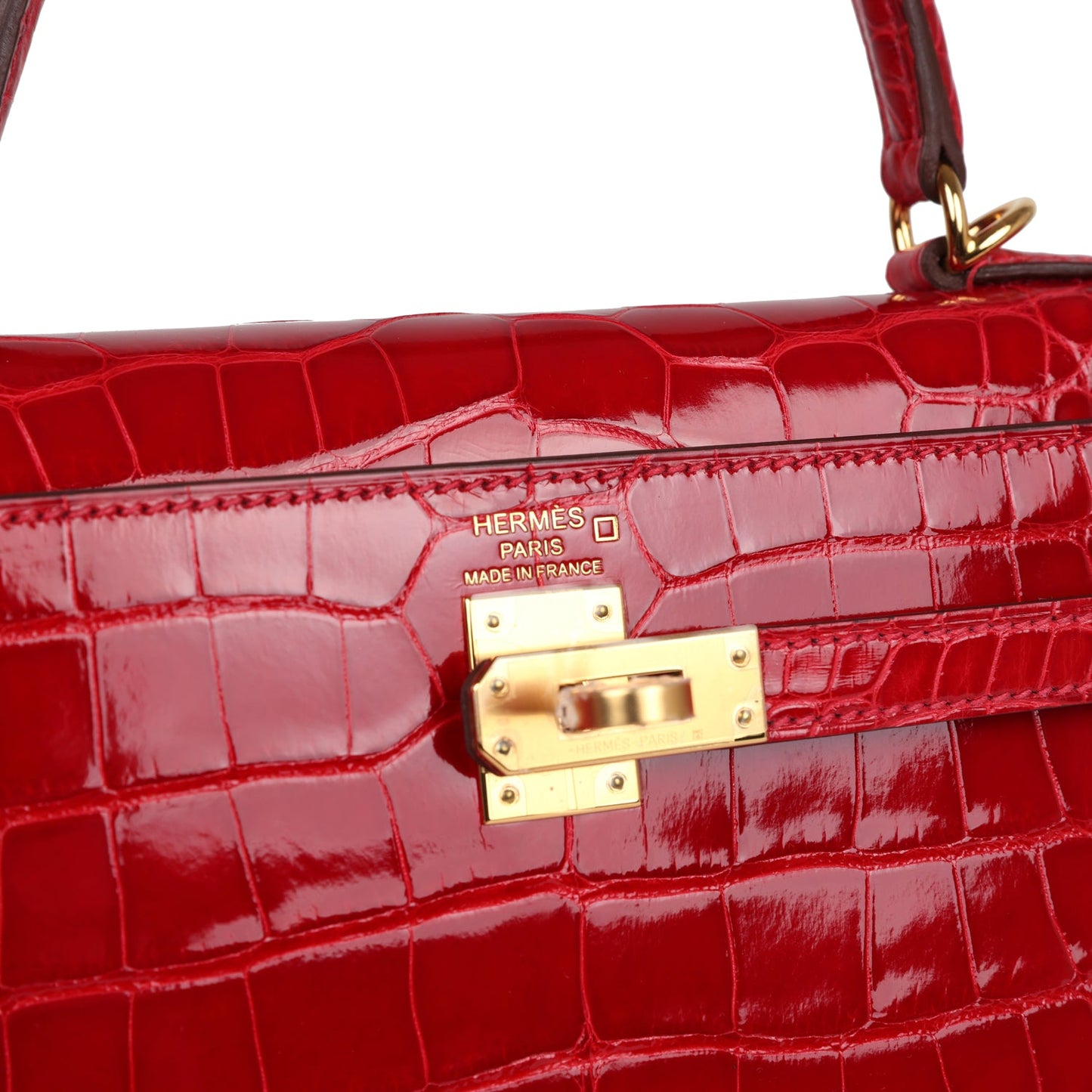 Hermes Kelly 25 Sellier Braise Shiny Alligator Mississippiensis Gold Hardware