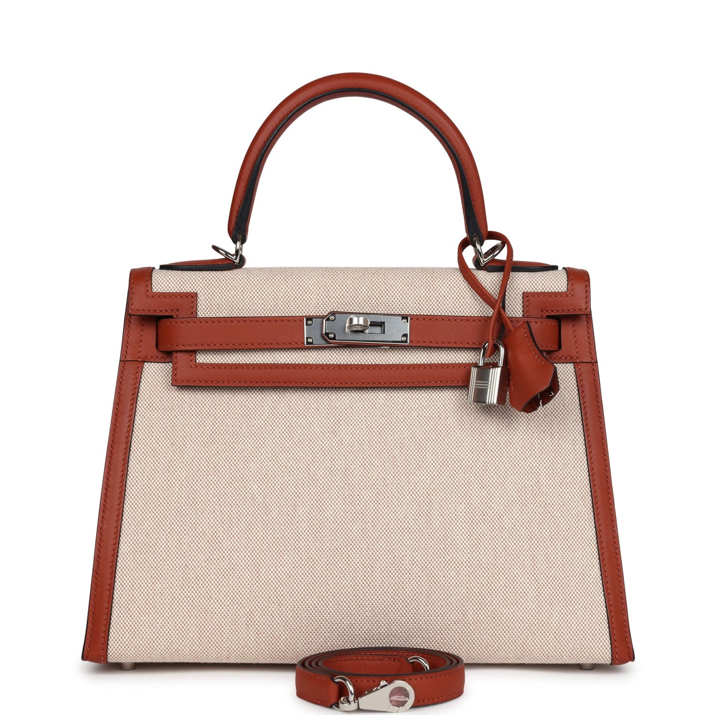 Hermes Kelly Sellier 28 Cuivre Swift and Ecru Toile H Palladium Hardware