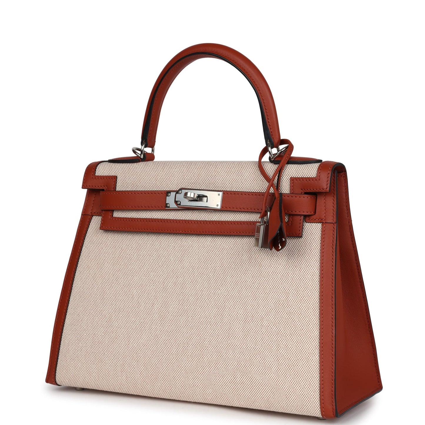 Hermes Kelly Sellier 28 Cuivre Swift and Ecru Toile H Palladium Hardware