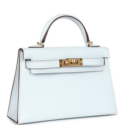 Hermes Kelly Sellier 20 Bleu Brume Chevre Gold Hardware