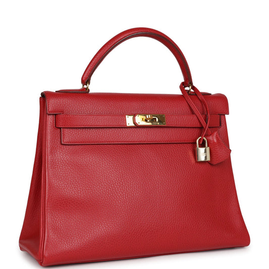 Hermes Kelly Retourne 32 Rouge Vif Ardennes Gold Hardware