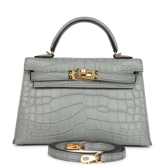 Hermes Kelly Sellier 20 Gris Ciment Matte Alligator Gold Hardware