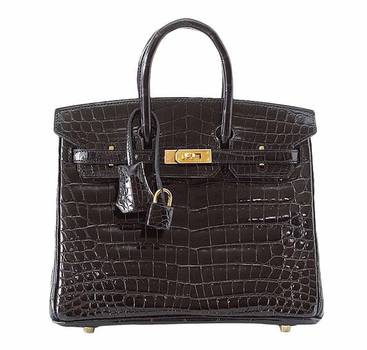 Hermes Birkin 25 Black Crocodile Bag GHW