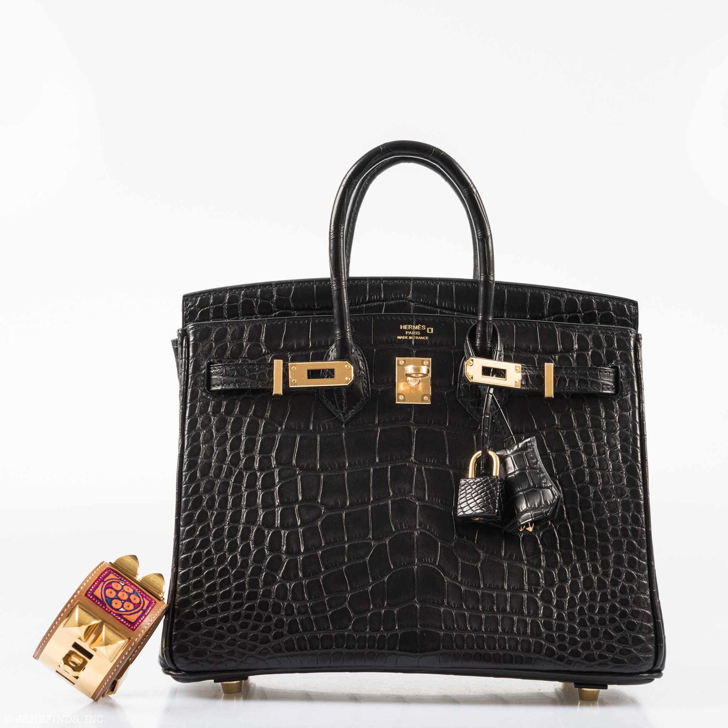 Hermes Birkin 25 Black Matte Alligator Gold Hardware