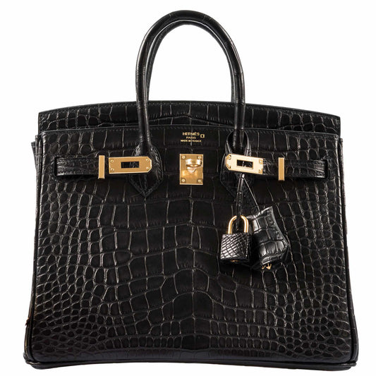 Hermes Birkin 25 Black Matte Alligator Gold Hardware