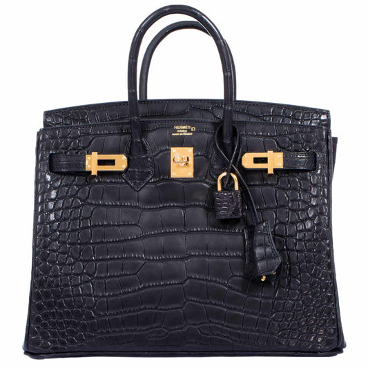 Hermes Birkin 25 Black Matte Alligator Gold Hardware