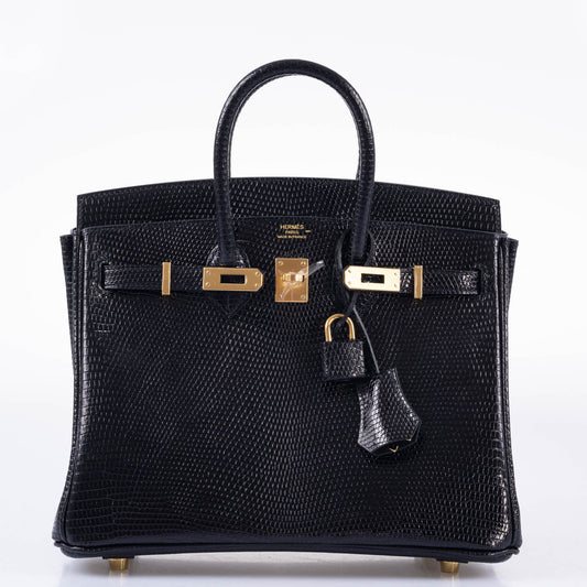 Hermes Birkin 25 Black Nilo Lizard Gold Hardware