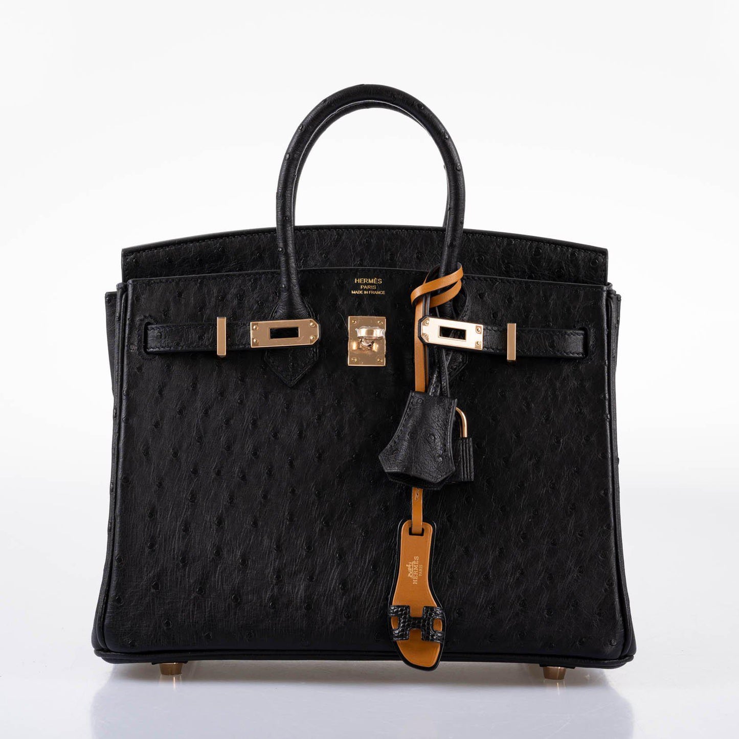 Hermes Birkin 25 Black Ostrich Rose Gold Hardware - 2021, Z