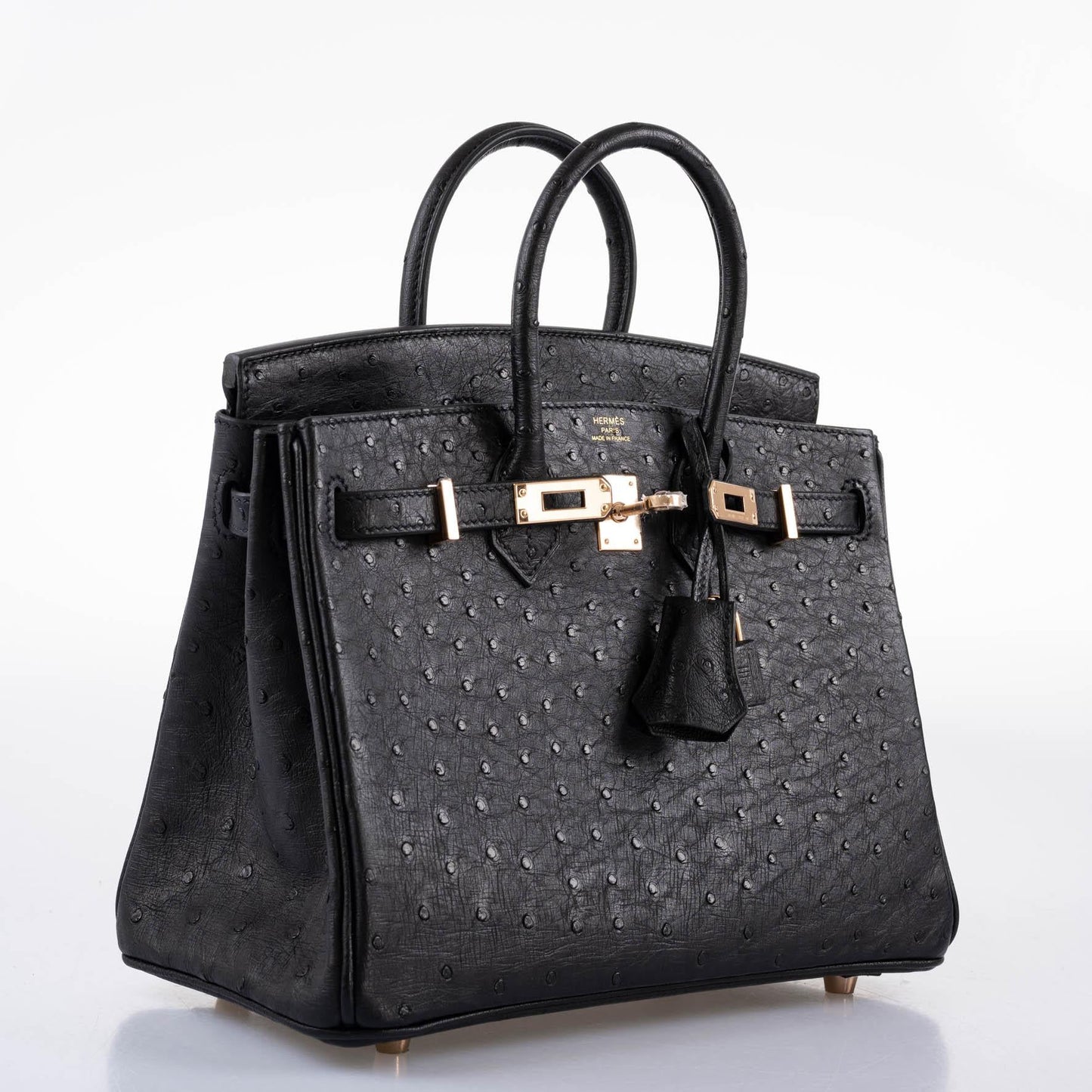 Hermes Birkin 25 Black Ostrich Rose Gold Hardware - 2021, Z