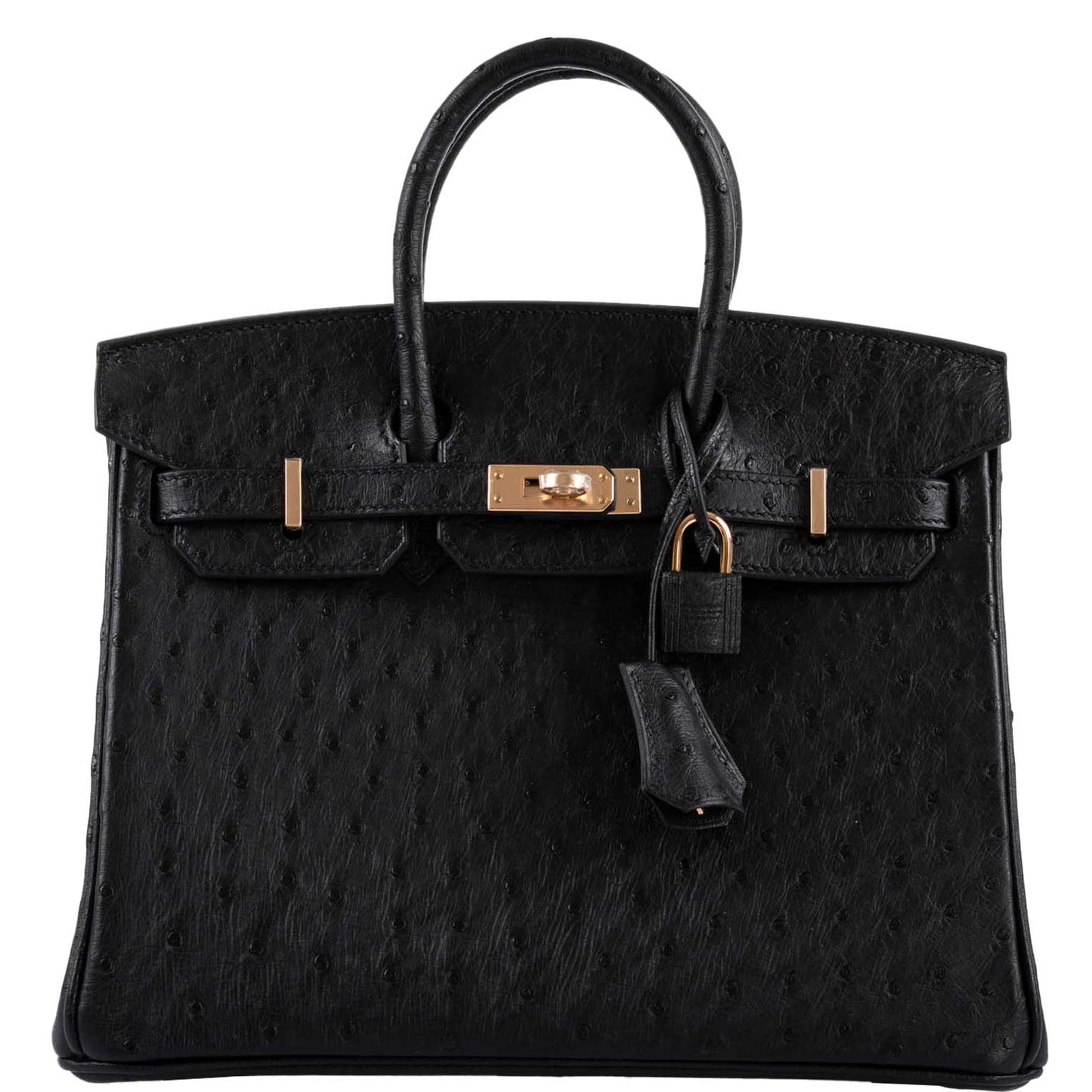 Hermes Birkin 25 Black Ostrich Rose Gold Hardware - 2021, Z