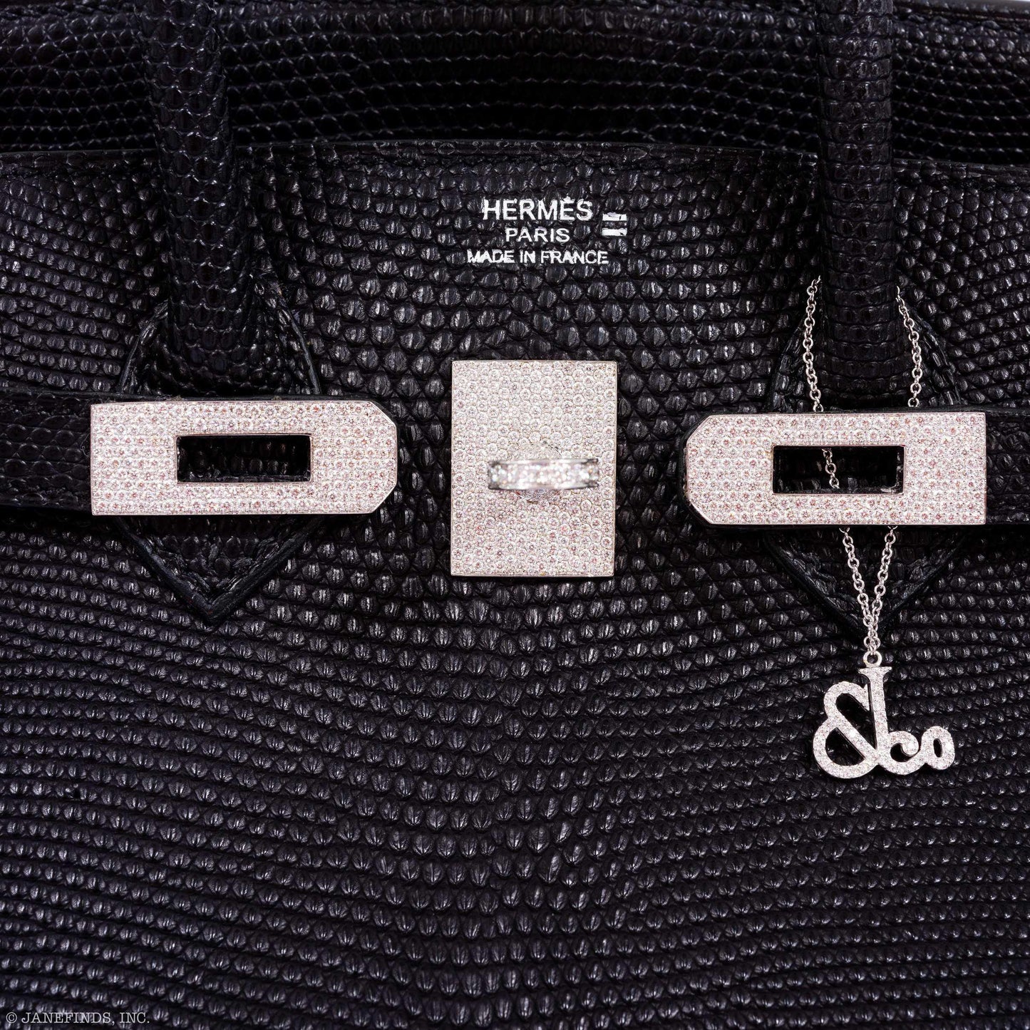 Hermes Birkin 25 Black Salvator Lizard With Jacob & Co. White Gold & Diamond Hardware