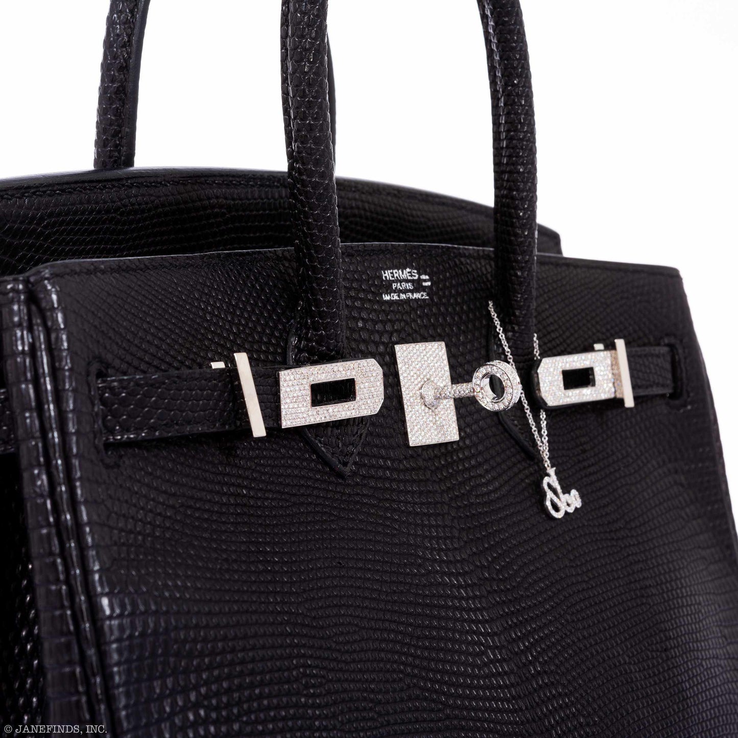 Hermes Birkin 25 Black Salvator Lizard With Jacob & Co. White Gold & Diamond Hardware