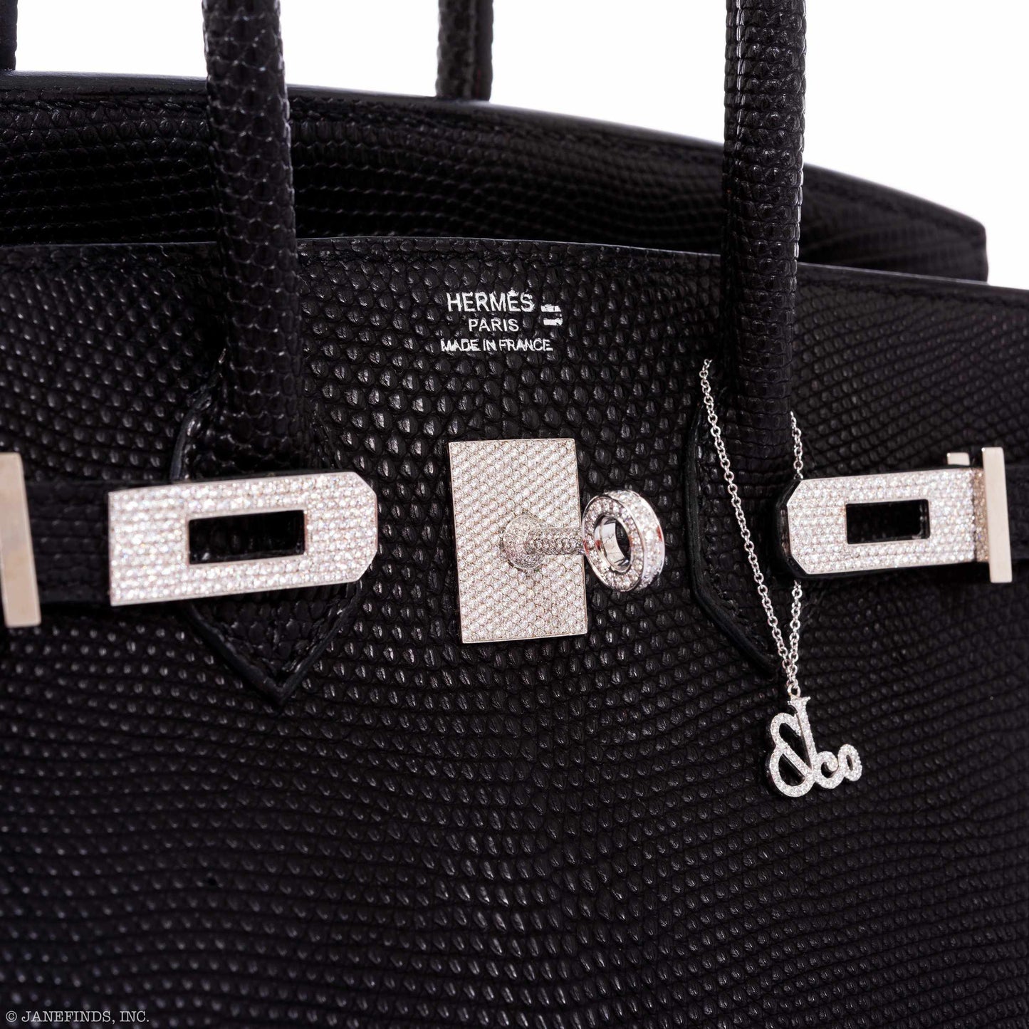 Hermes Birkin 25 Black Salvator Lizard With Jacob & Co. White Gold & Diamond Hardware