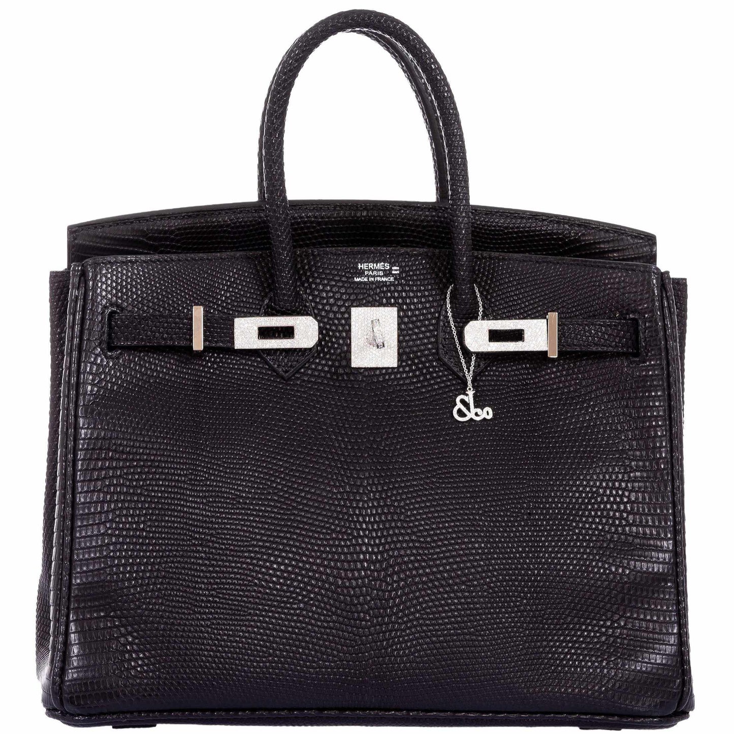 Hermes Birkin 25 Black Salvator Lizard With Jacob & Co. White Gold & Diamond Hardware