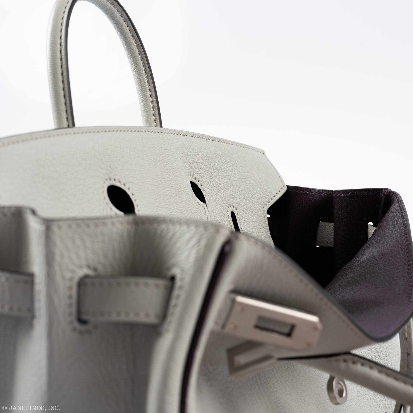 Hermes Birkin 25 HSS Bi-Color Gris Perle and Raisin Chevre Brushed Palladium Hardware - Special Edition