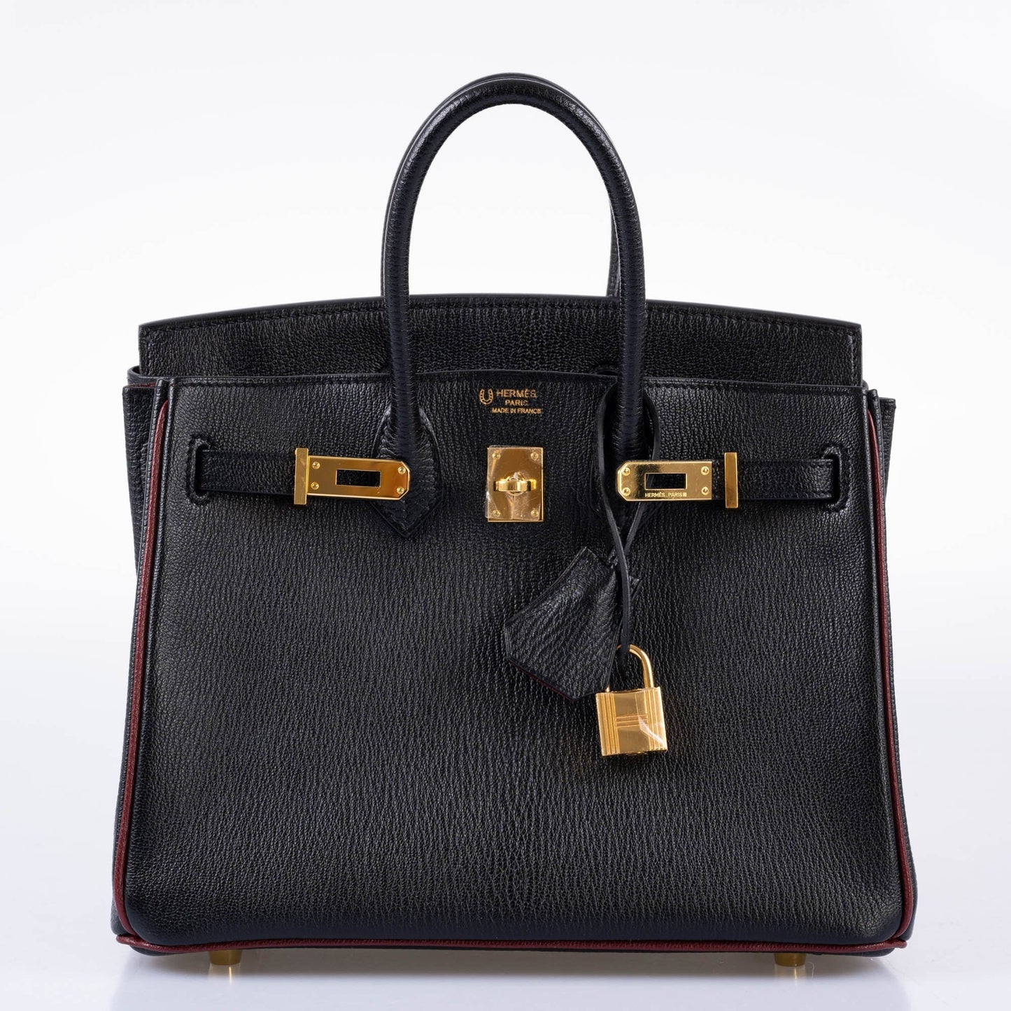 Hermes Birkin 25 HSS Black Chèvre with Rouge H Piping & Interior with Gold Hardware