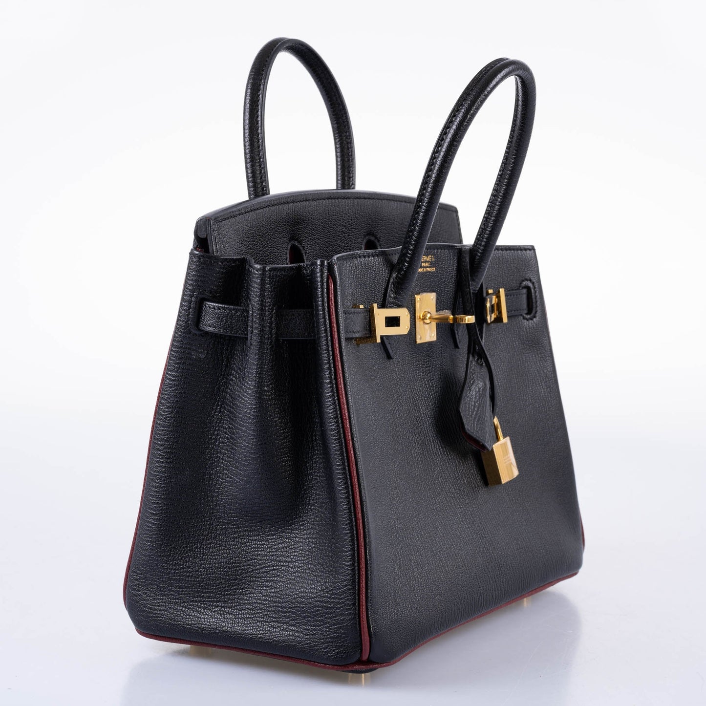 Hermes Birkin 25 HSS Black Chèvre with Rouge H Piping & Interior with Gold Hardware