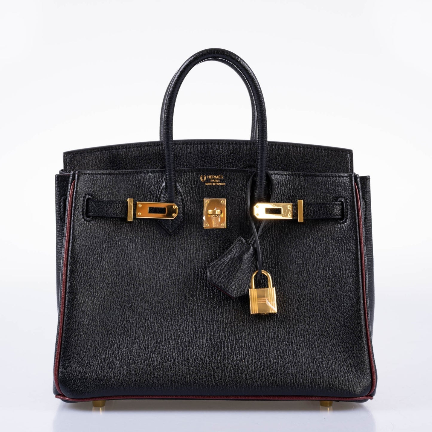 Hermes Birkin 25 HSS Black Chèvre with Rouge H Piping & Interior with Gold Hardware