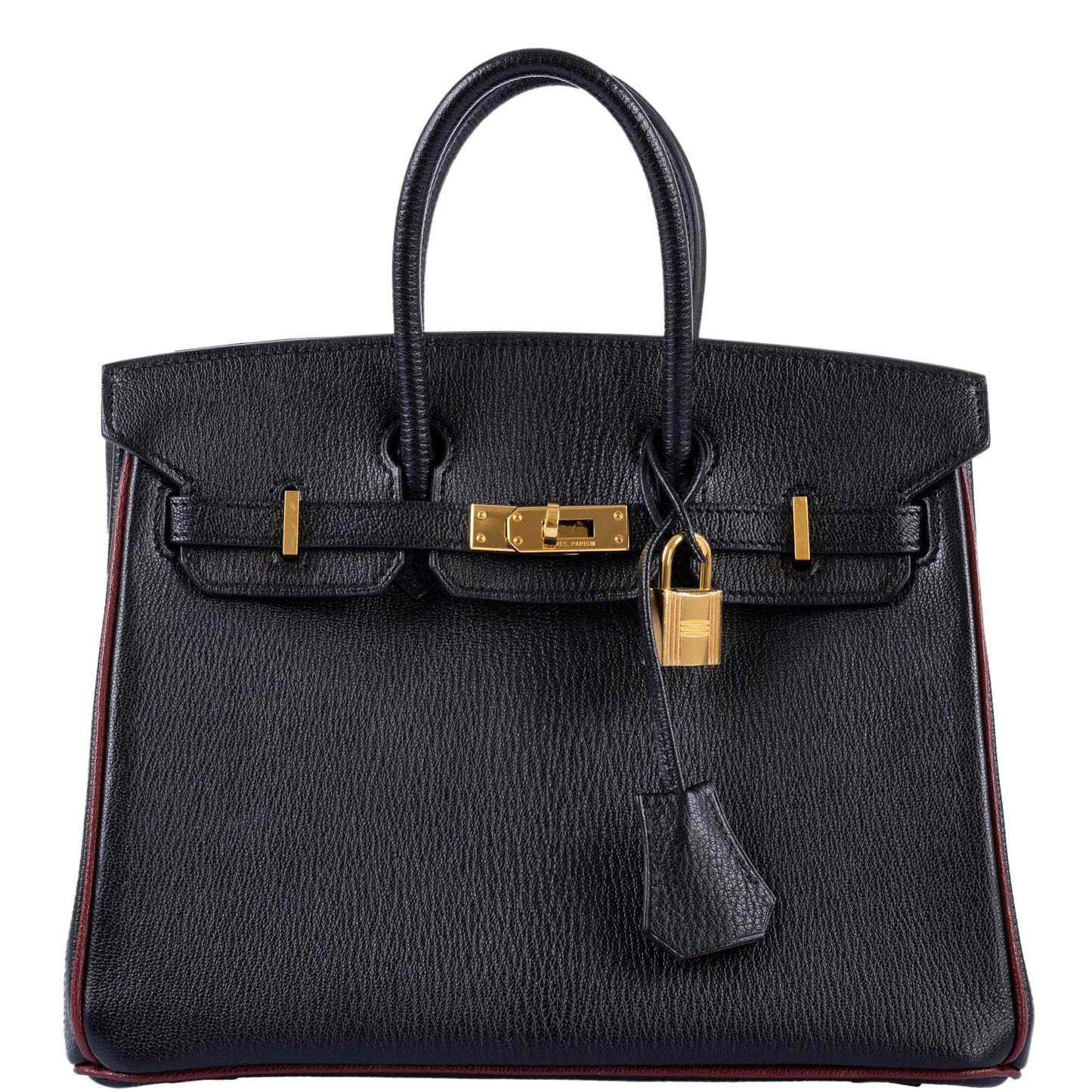 Hermes Birkin 25 HSS Black Chèvre with Rouge H Piping & Interior with Gold Hardware