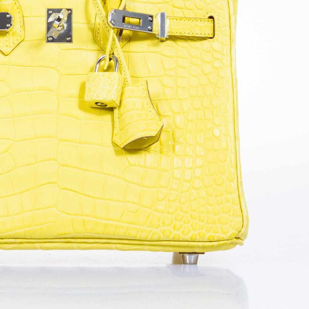 Hermes Birkin 25 Lime Yellow Matte Alligator Palladium Hardware