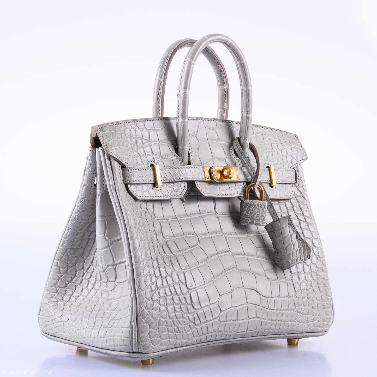 Hermes Birkin 25 Matte Gris Perle Alligator Gold Hardware - 2019, D