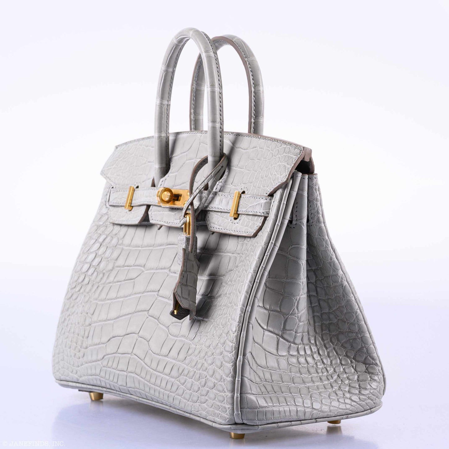 Hermes Birkin 25 Matte Gris Perle Alligator Gold Hardware - 2019, D