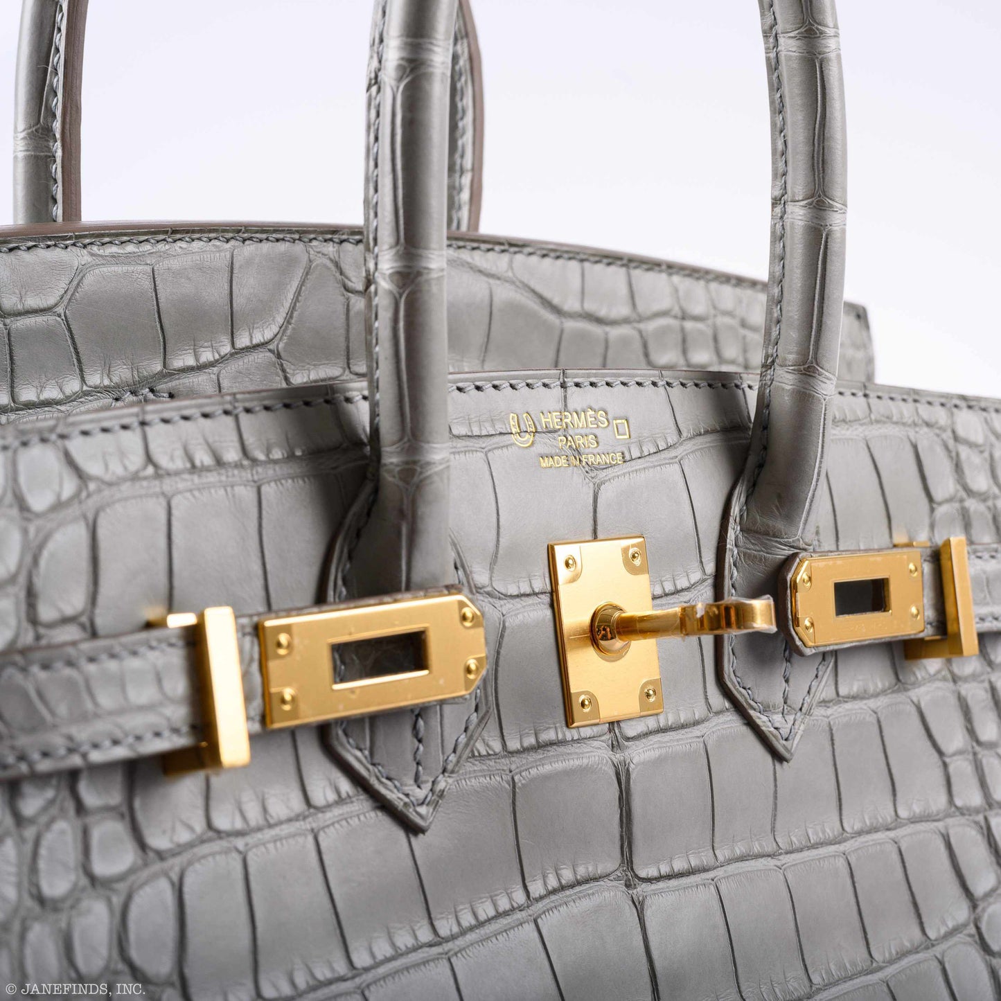 Hermes Birkin 25 Matte Gris Perle Alligator Gold Hardware - 2019, D