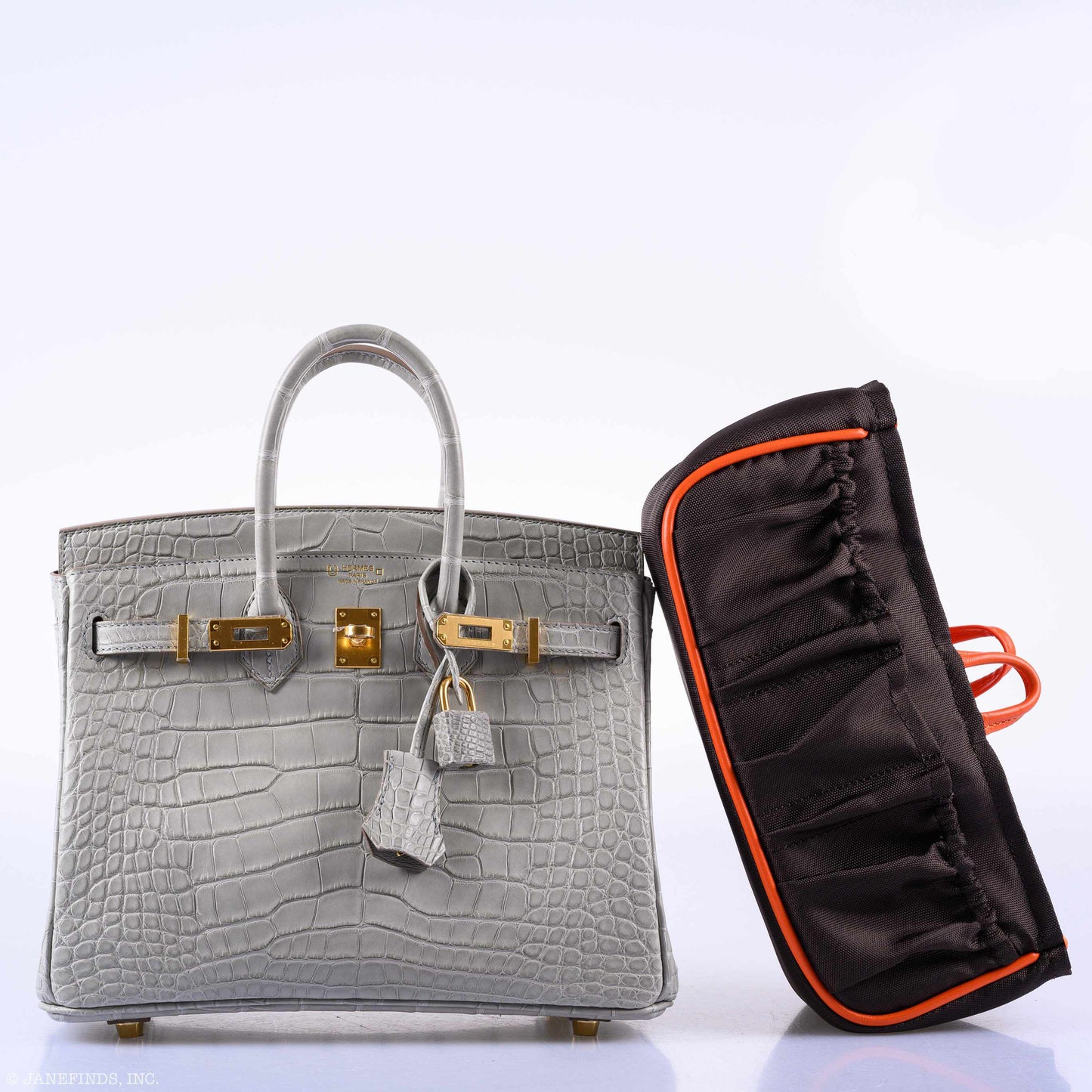 Hermes Birkin 25 Matte Gris Perle Alligator Gold Hardware - 2019, D