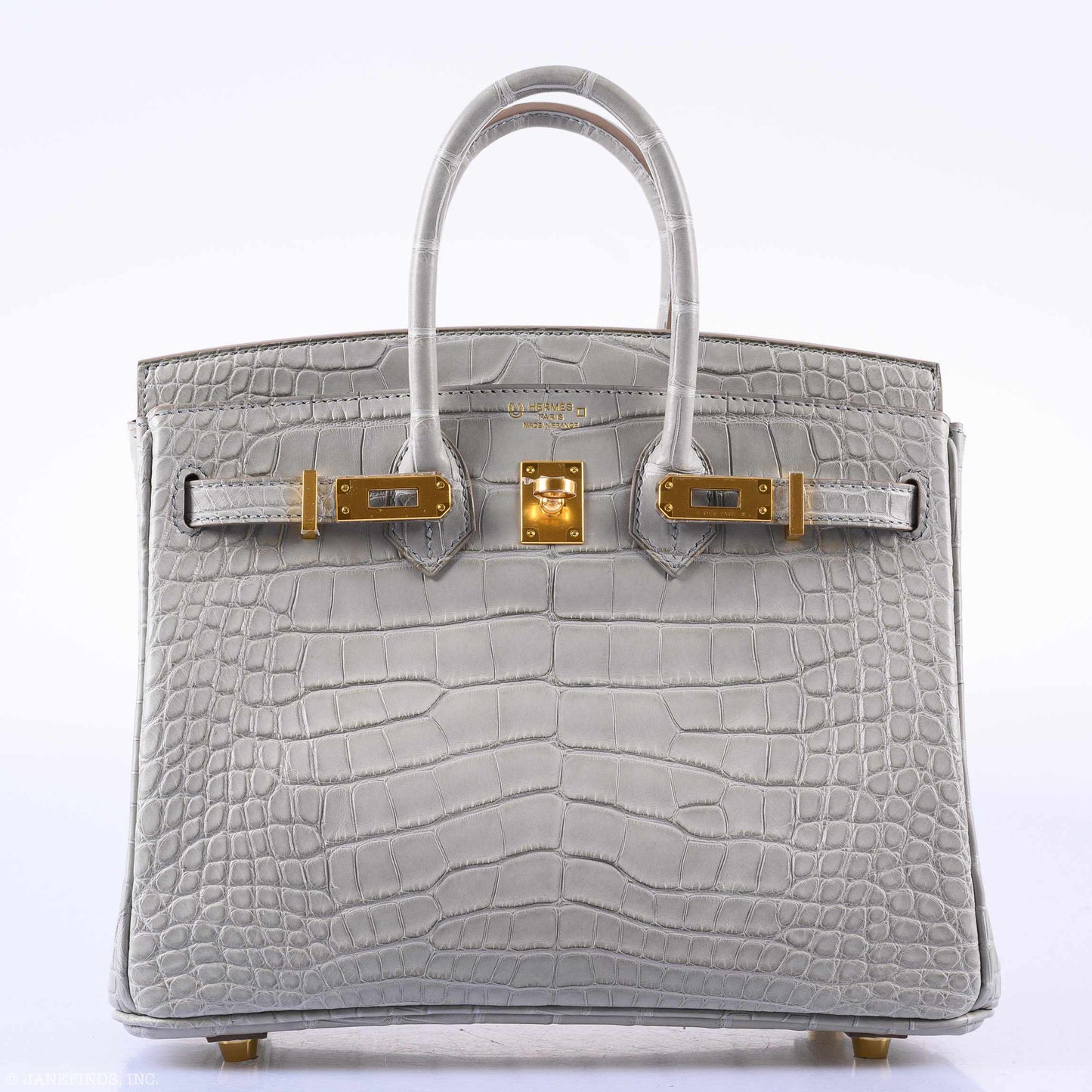 Hermes Birkin 25 Matte Gris Perle Alligator Gold Hardware - 2019, D