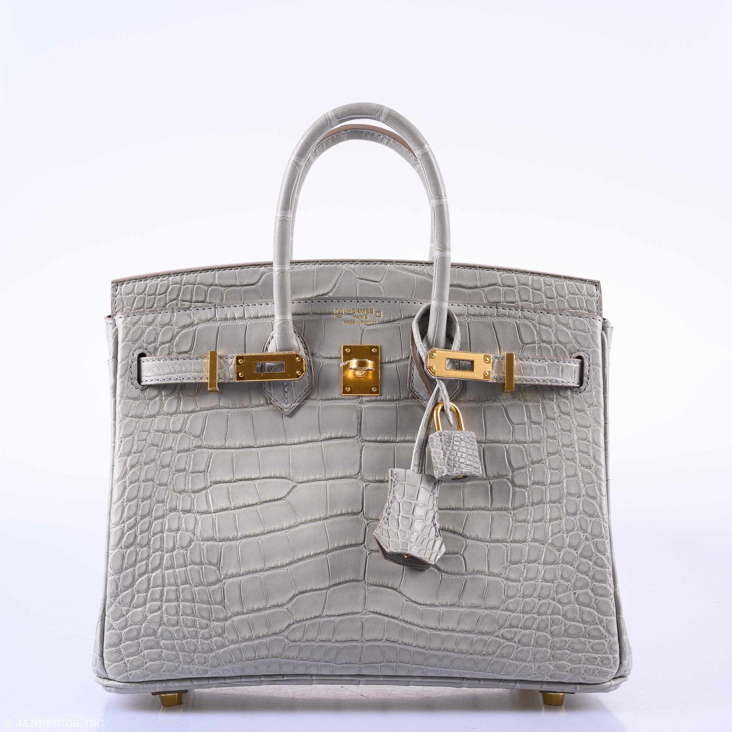 Hermes Birkin 25 Matte Gris Perle Alligator Gold Hardware - 2019, D