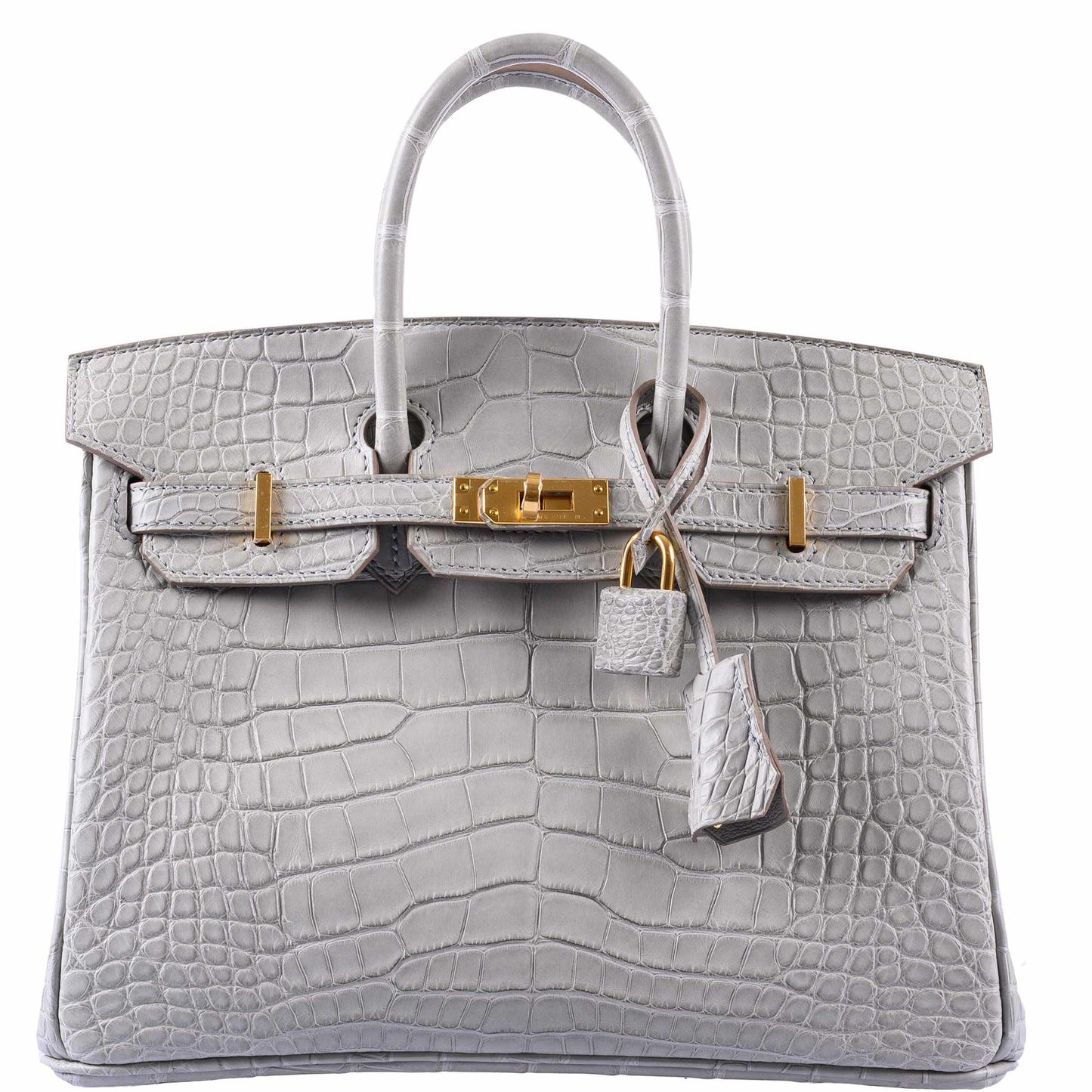 Hermes Birkin 25 Matte Gris Perle Alligator Gold Hardware - 2019, D