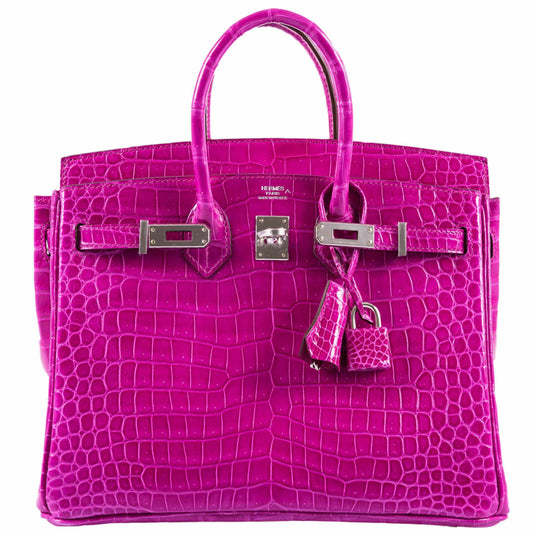 Hermes Birkin 25 Rose Scheherazade Porosus Crocodile Palladium Hardware