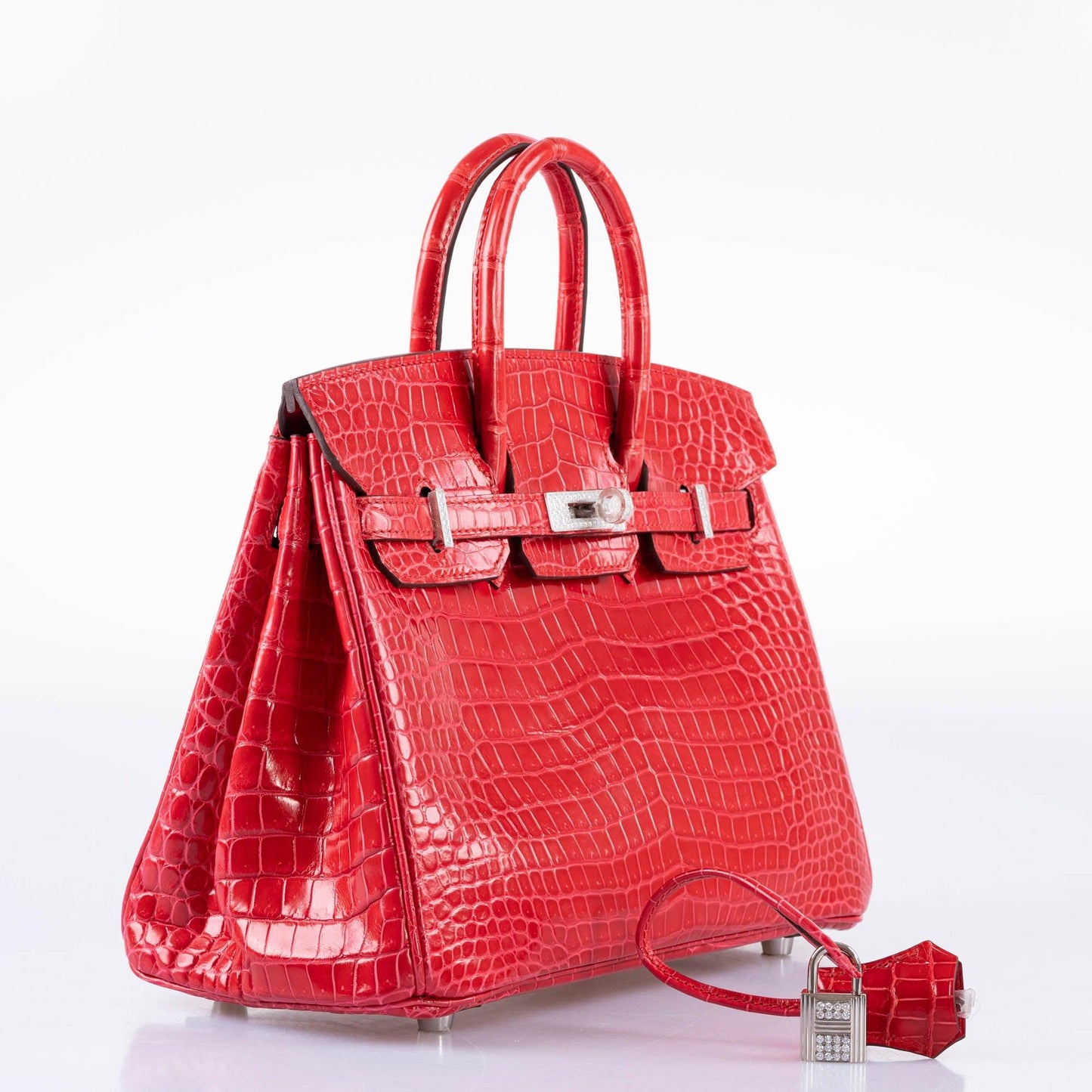 Hermes Birkin 25 Rouge de Coeur Shiny Porosus Crocodile 18K White Gold Hardware & Diamonds - 2020, Y