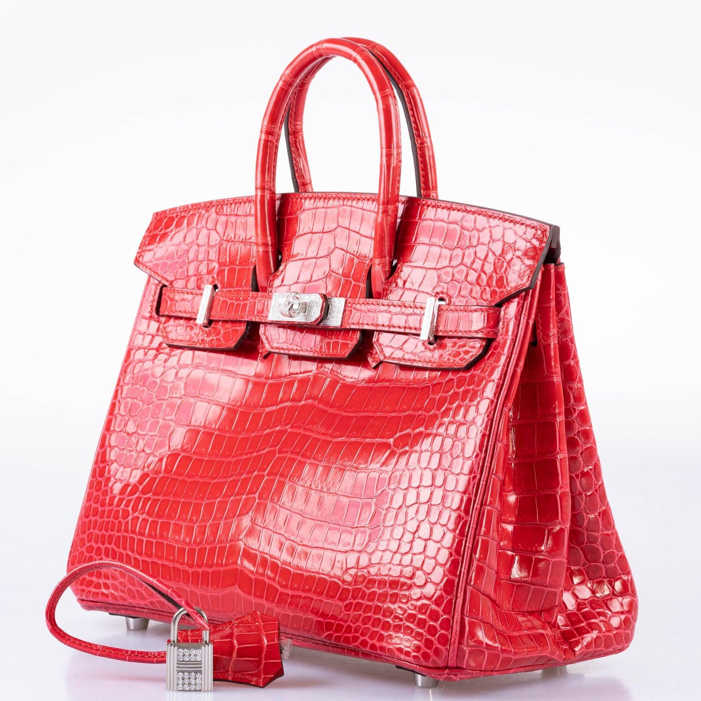 Hermes Birkin 25 Rouge de Coeur Shiny Porosus Crocodile 18K White Gold Hardware & Diamonds - 2020, Y