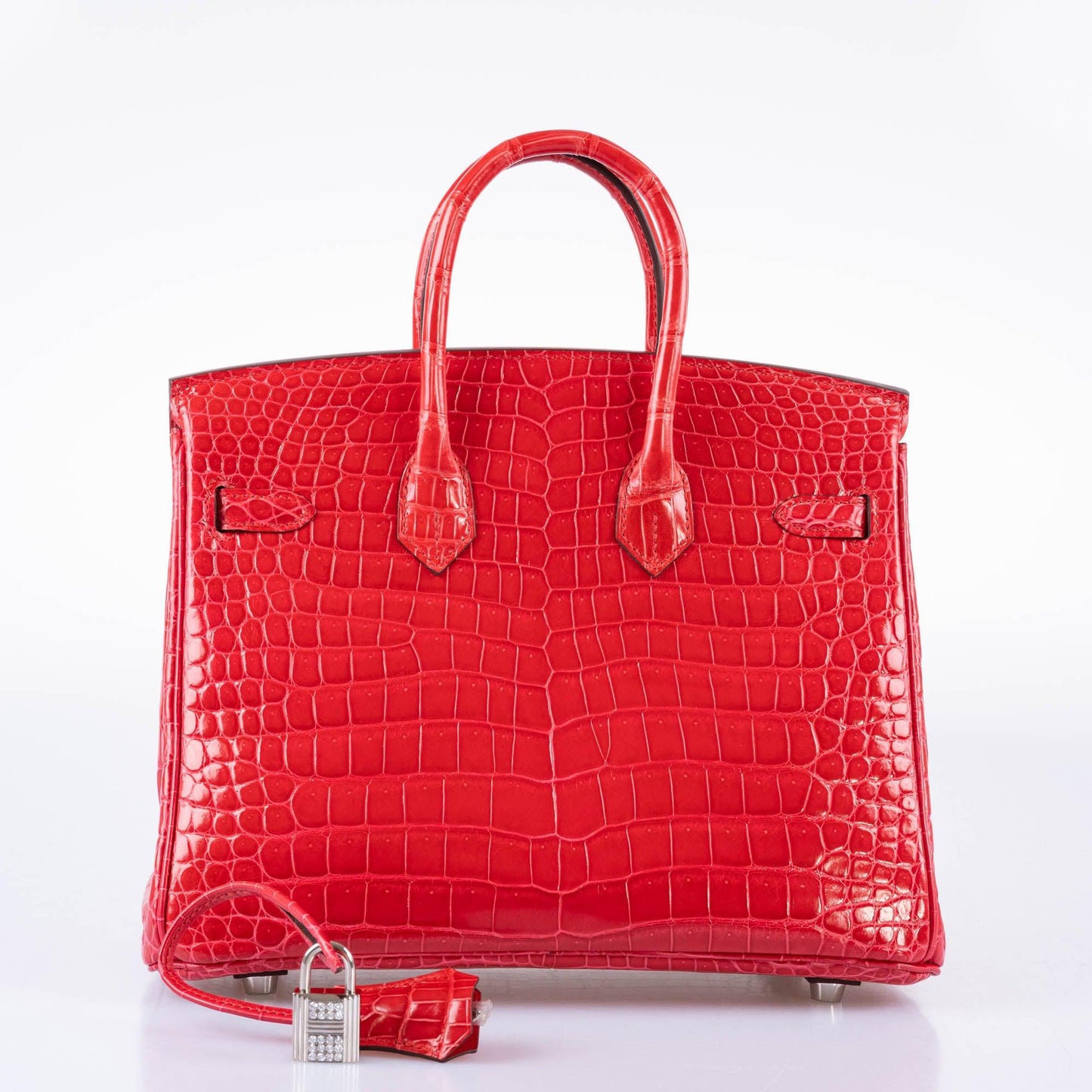 Hermes Birkin 25 Rouge de Coeur Shiny Porosus Crocodile 18K White Gold Hardware & Diamonds - 2020, Y