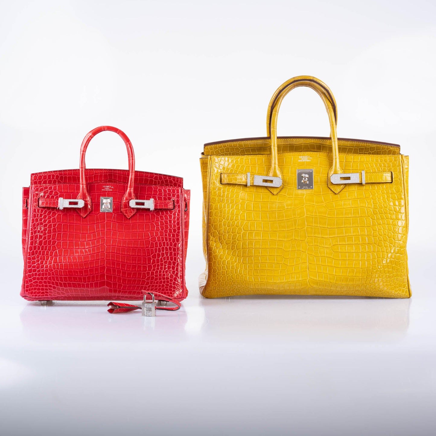 Hermes Birkin 25 Rouge de Coeur Shiny Porosus Crocodile 18K White Gold Hardware & Diamonds - 2020, Y