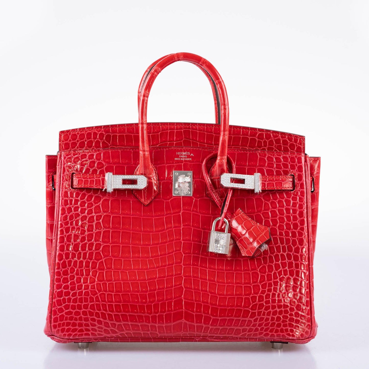 Hermes Birkin 25 Rouge de Coeur Shiny Porosus Crocodile 18K White Gold Hardware & Diamonds - 2020, Y