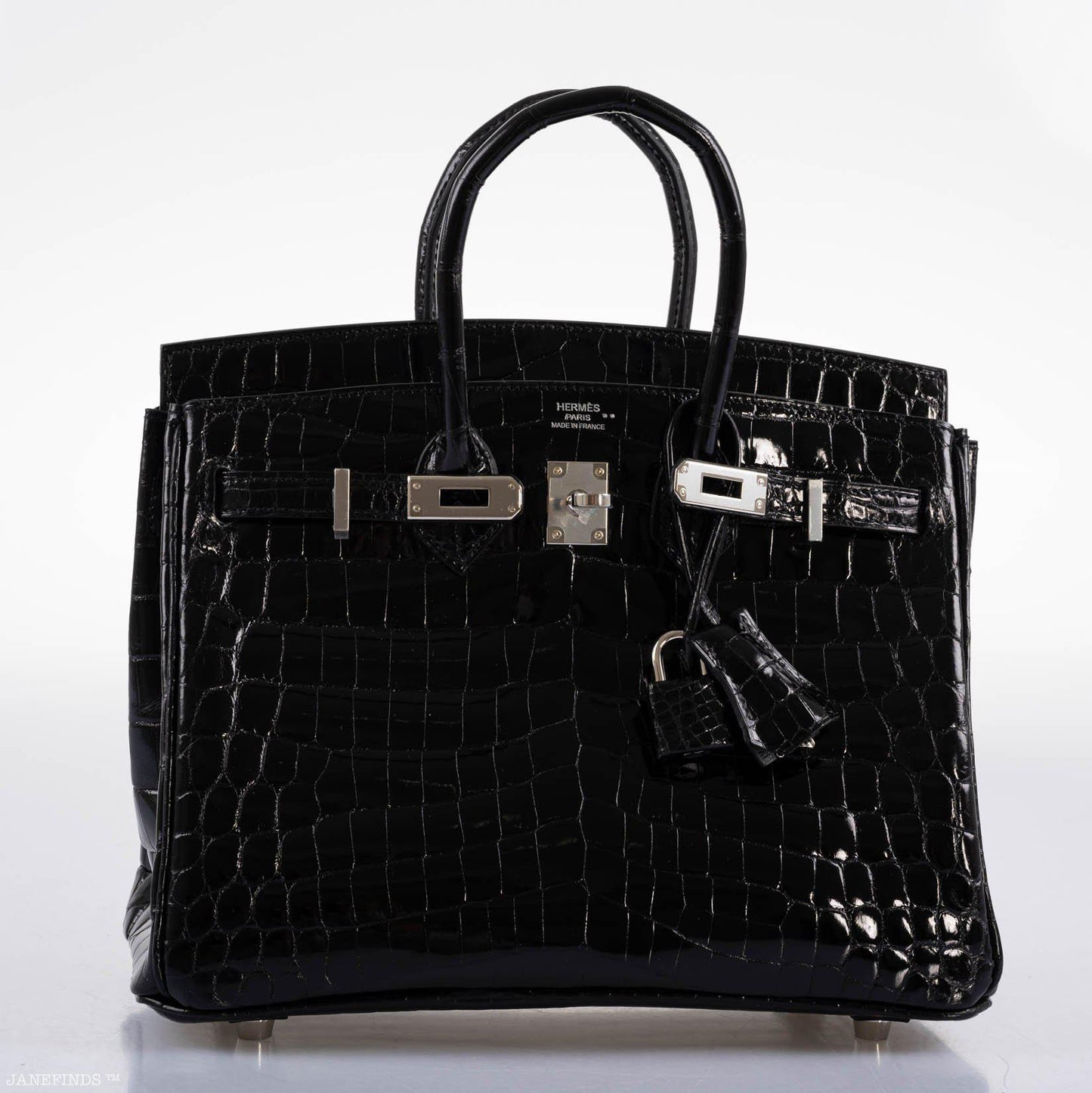 Hermes Birkin 25 Shiny Black Niloticus Crocodile with Palladium Hardware - 2019, D