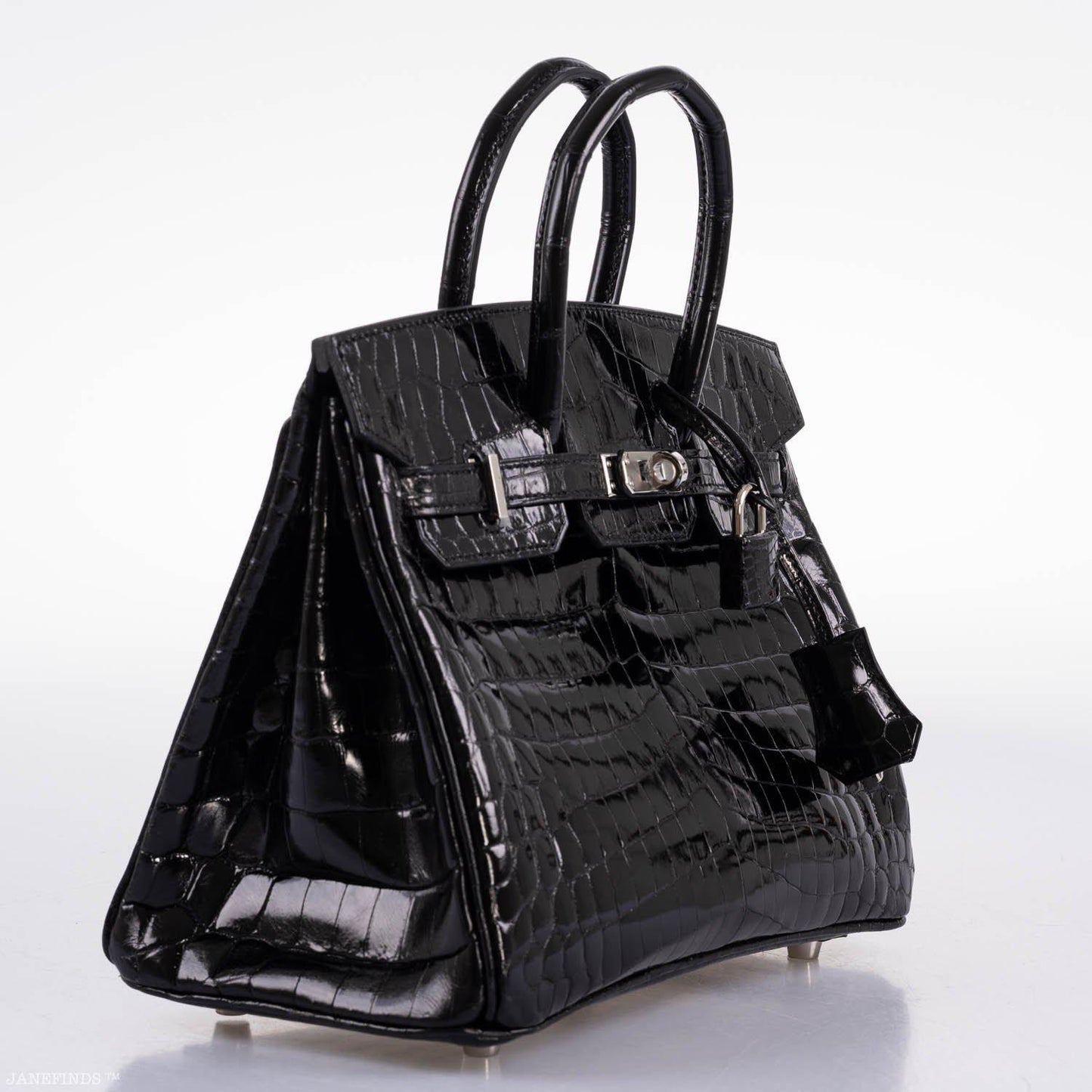 Hermes Birkin 25 Shiny Black Niloticus Crocodile with Palladium Hardware - 2019, D