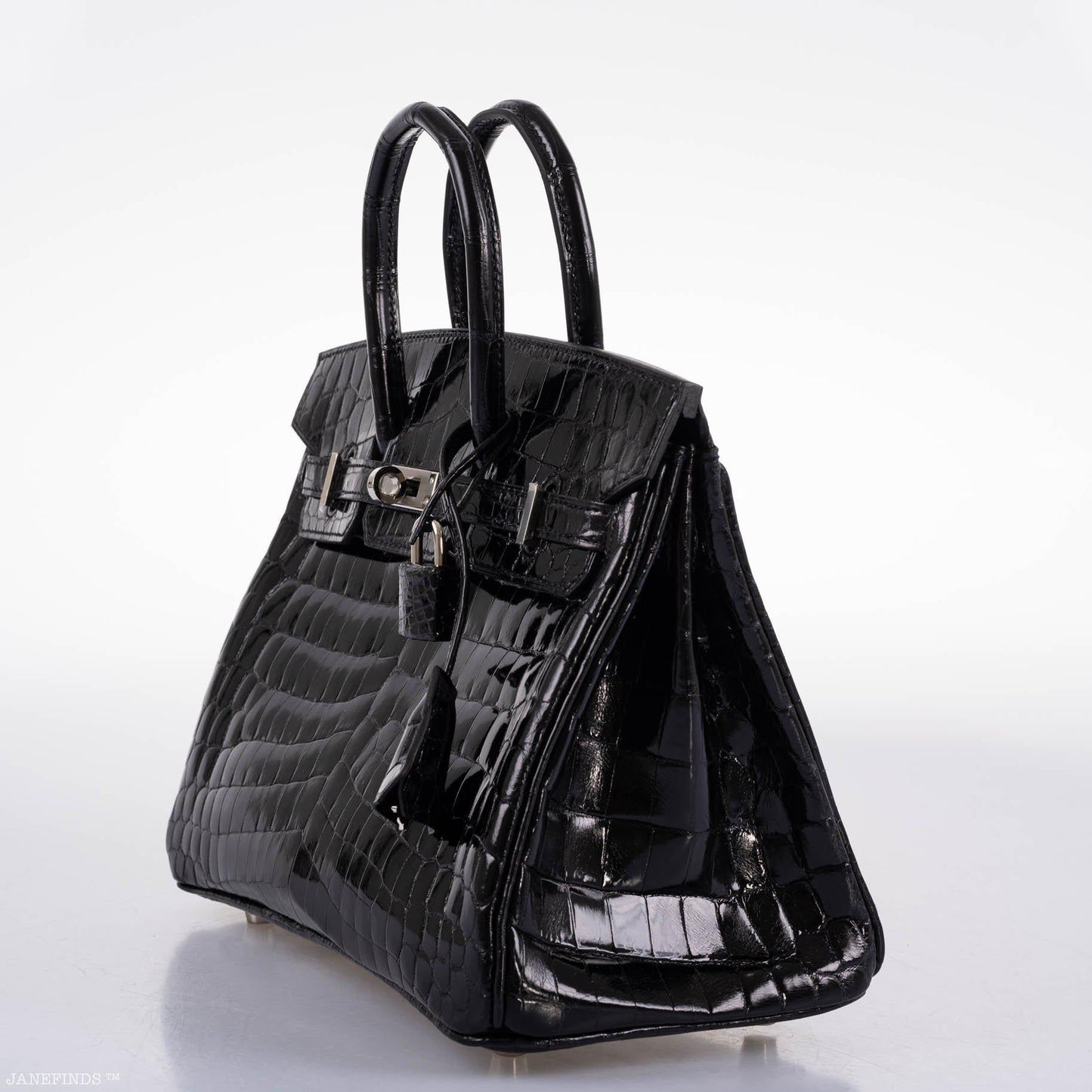 Hermes Birkin 25 Shiny Black Niloticus Crocodile with Palladium Hardware - 2019, D